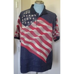 American Summer Flag Men's Declaration Of Independence Polo Shirt Sz XL